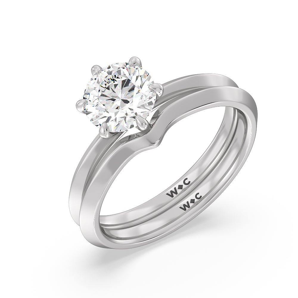 Six Prong Knife Edge Wedding Band with Platinum Cut Diamond in 14KT Platinum view 4
