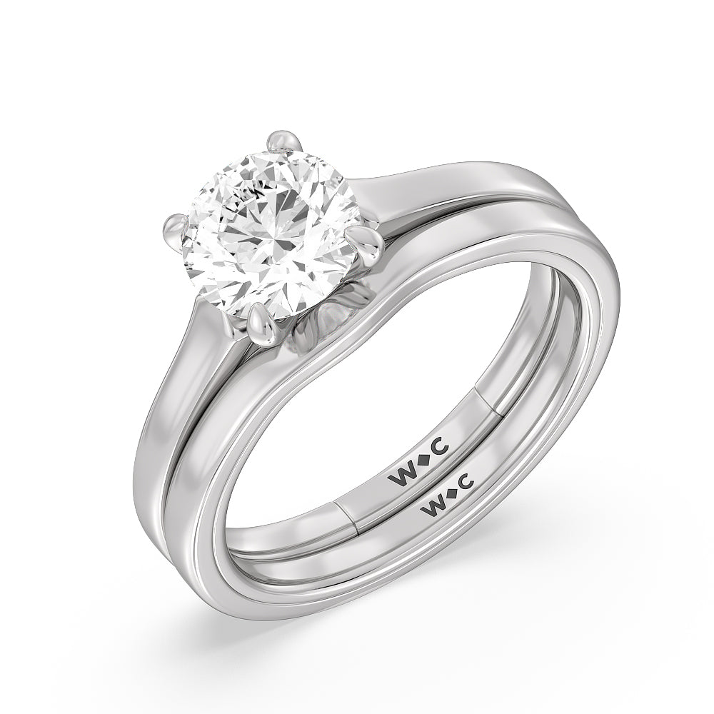 4 Prong Two-Tone Solitaire Wedding Band with Platinum Cut Diamond in 14KT Platinum view 3
