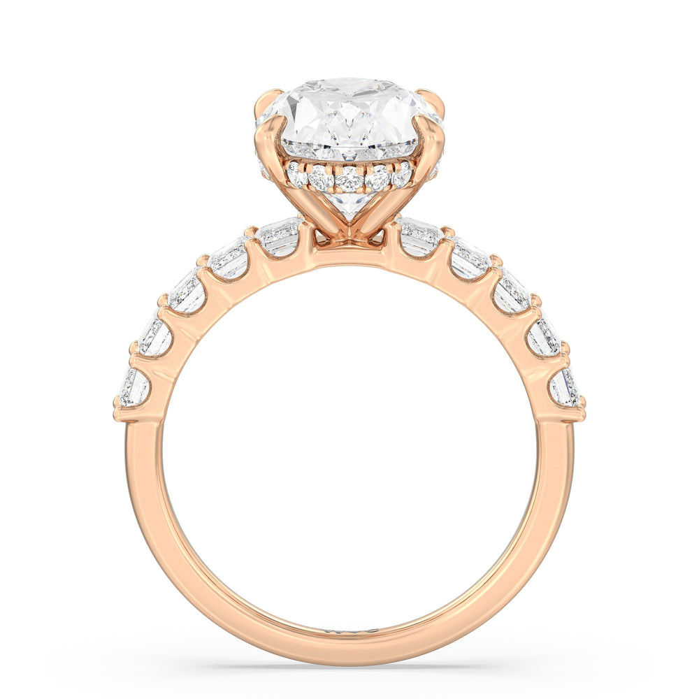 Hidden Halo Emerald Side Stones Engagement Ring with Round Cut Diamond in 14KT Rose Gold view 4
