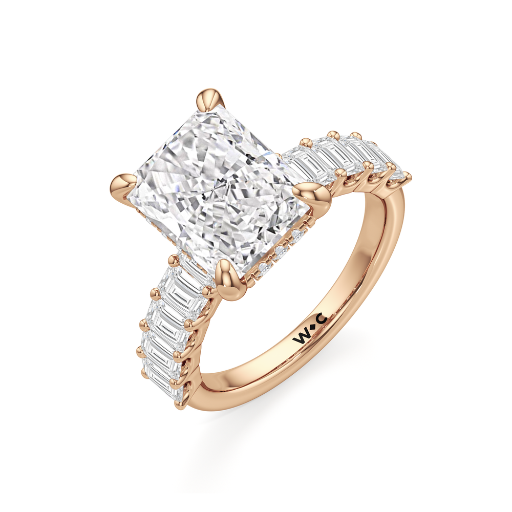 Radiant Cut Hidden Halo Emerald Side Stones Engagement Ring with Lab Grown Diamond in 14KT Rose Gold view 5
