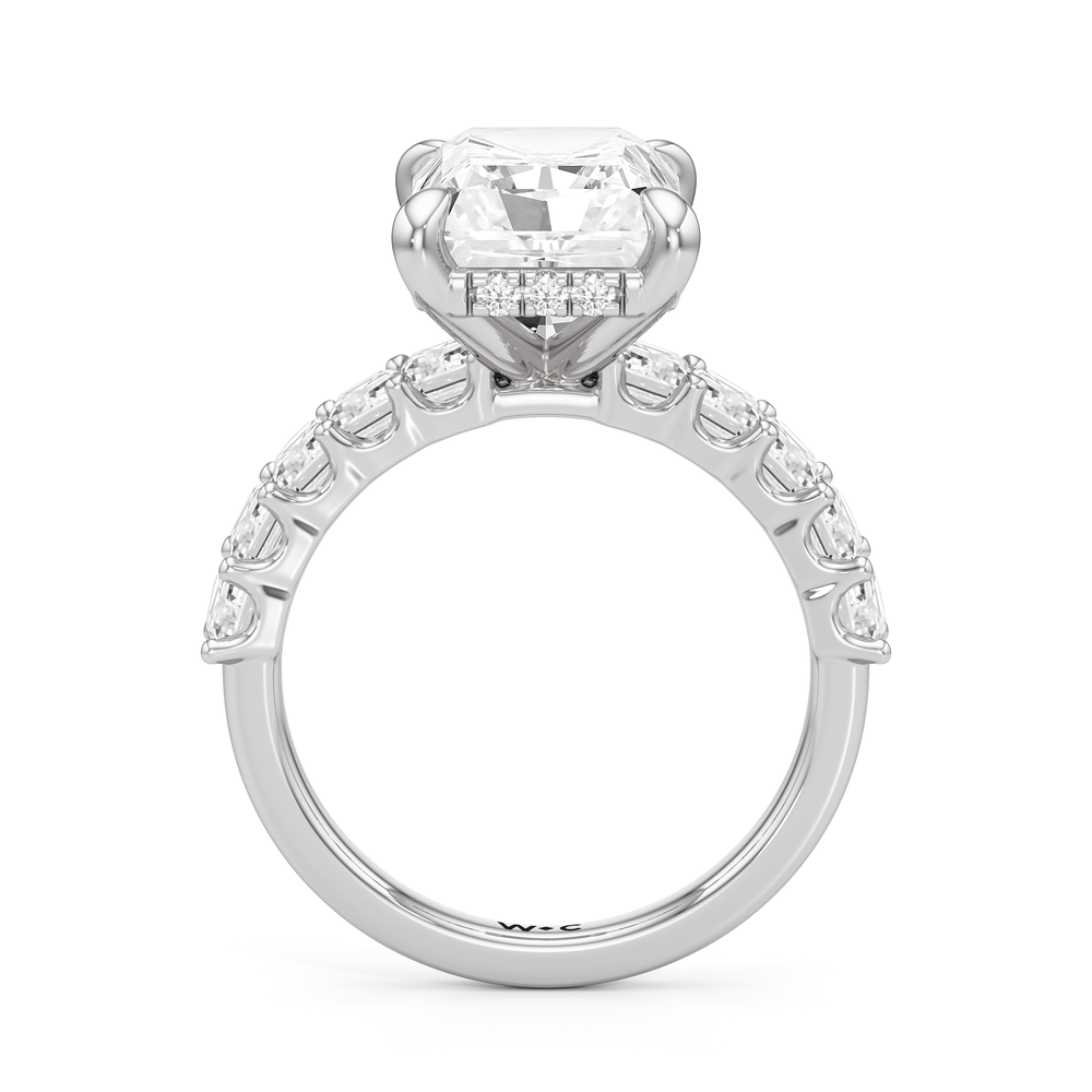 Radiant Cut Hidden Halo Emerald Side Stones Engagement Ring with Lab Grown Diamond in 14KT Platinum view 4
