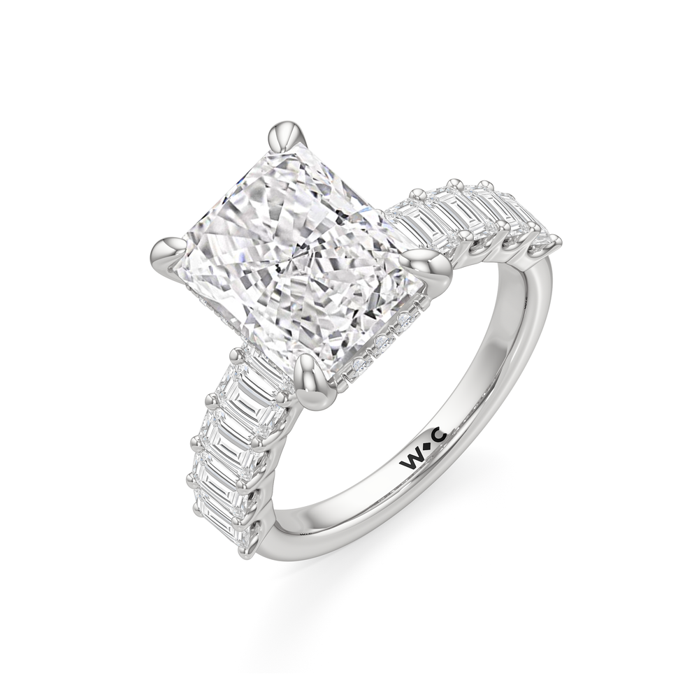 Radiant Cut Hidden Halo Emerald Side Stones Engagement Ring with Lab Grown Diamond in 14KT Platinum view 5

