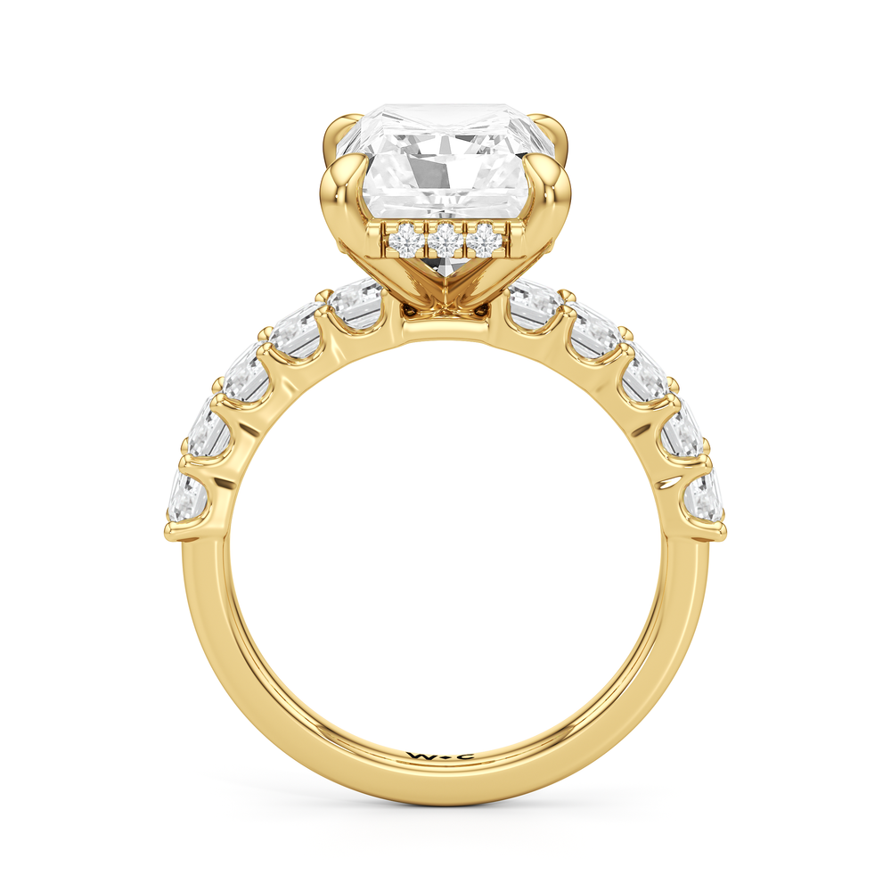 Radiant Cut Hidden Halo Emerald Side Stones Engagement Ring with Lab Grown Diamond in 14KT Yellow Gold view 4
