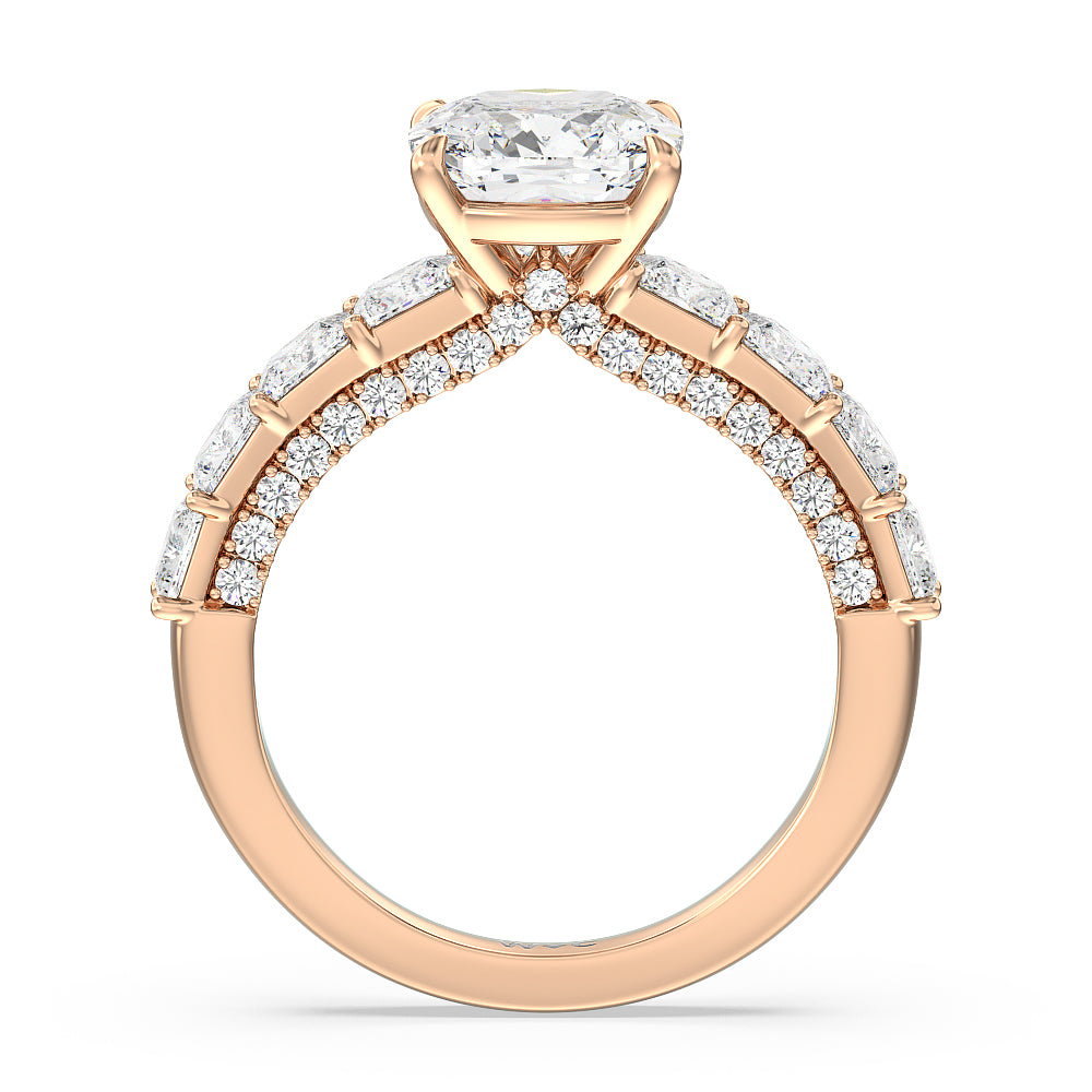 Gallery Studded Princess Cut Engagement Ring with Cushion Cut Diamond in 14KT Rose Gold view 2

