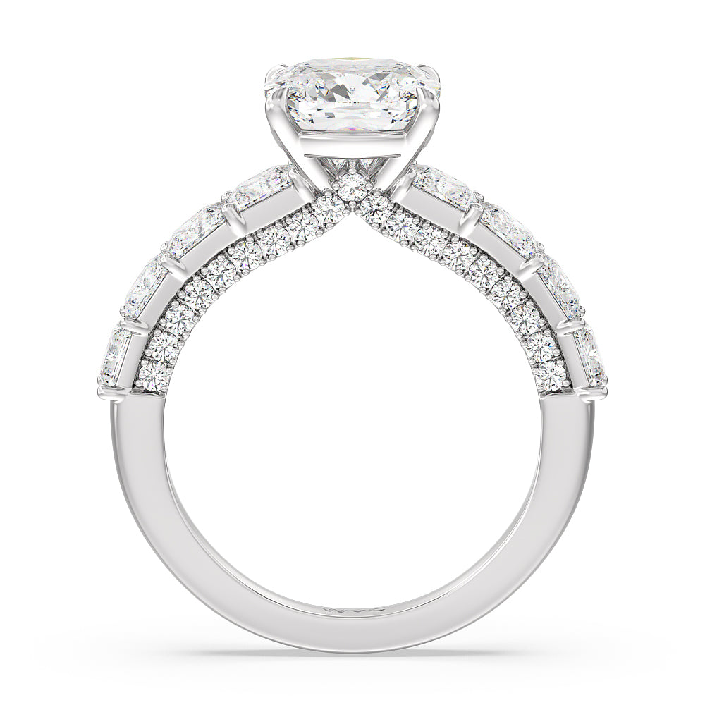 Gallery Studded Princess Cut Engagement Ring with Cushion Cut Diamond in 14KT Platinum view 2
