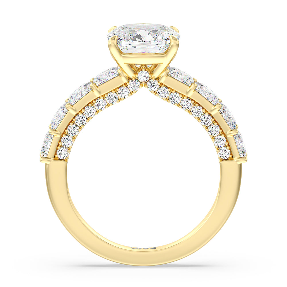 Gallery Studded Princess Cut Engagement Ring with Cushion Cut Diamond in 14KT Yellow Gold view 2
