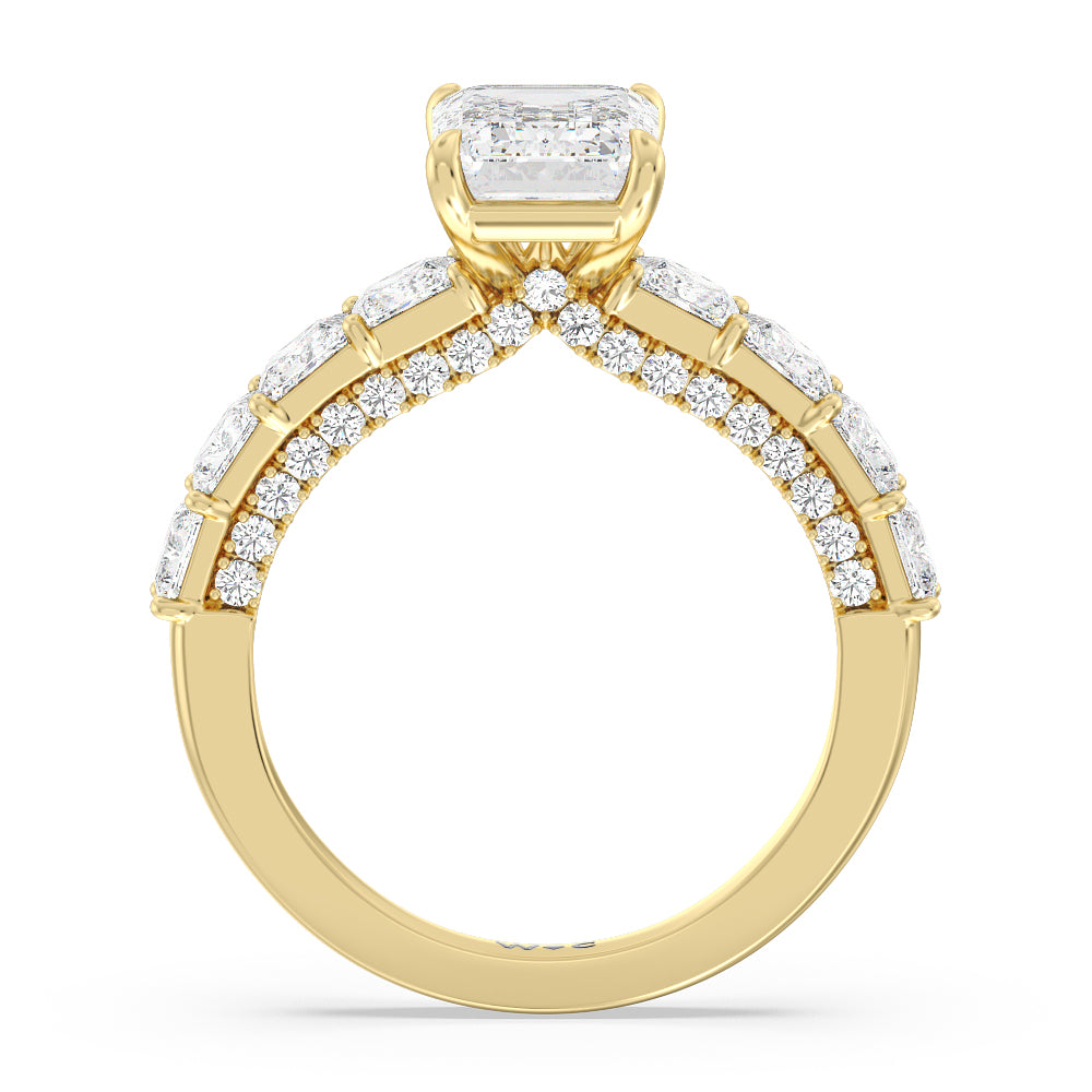 Gallery Studded Princess Cut Engagement Ring with Emerald Cut Diamond in 14KT Yellow Gold view 2
