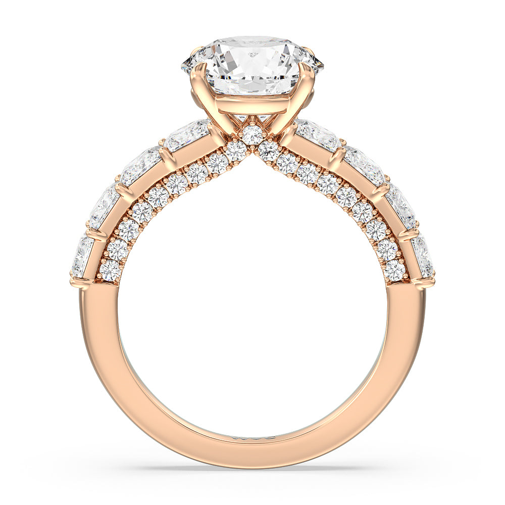 Gallery Studded Princess Cut Engagement Ring with Round Cut Diamond in 14KT Rose Gold view 2
