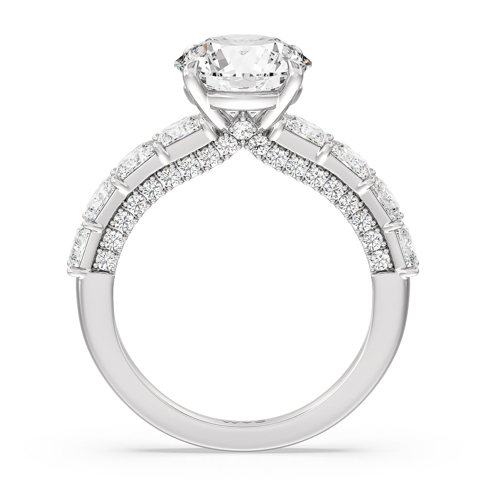 Gallery Studded Princess Cut Engagement Ring with Round Cut Diamond in 14KT Platinum view 2
