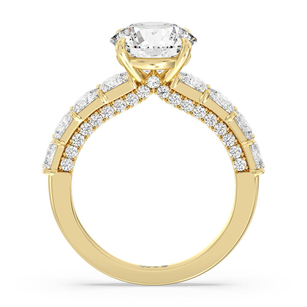 Gallery Studded Princess Cut Engagement Ring with Round Cut Diamond in 14KT Yellow Gold view 2
