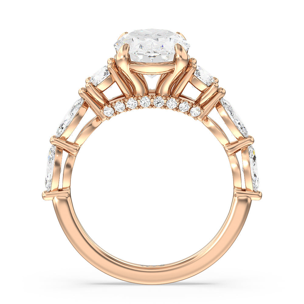 Oval Cut Fancy Cut Side Stone with Bridge Accent Engagement Ring (E+ VVS+) with Lab Grown Diamond in 14KT Rose Gold view 2
