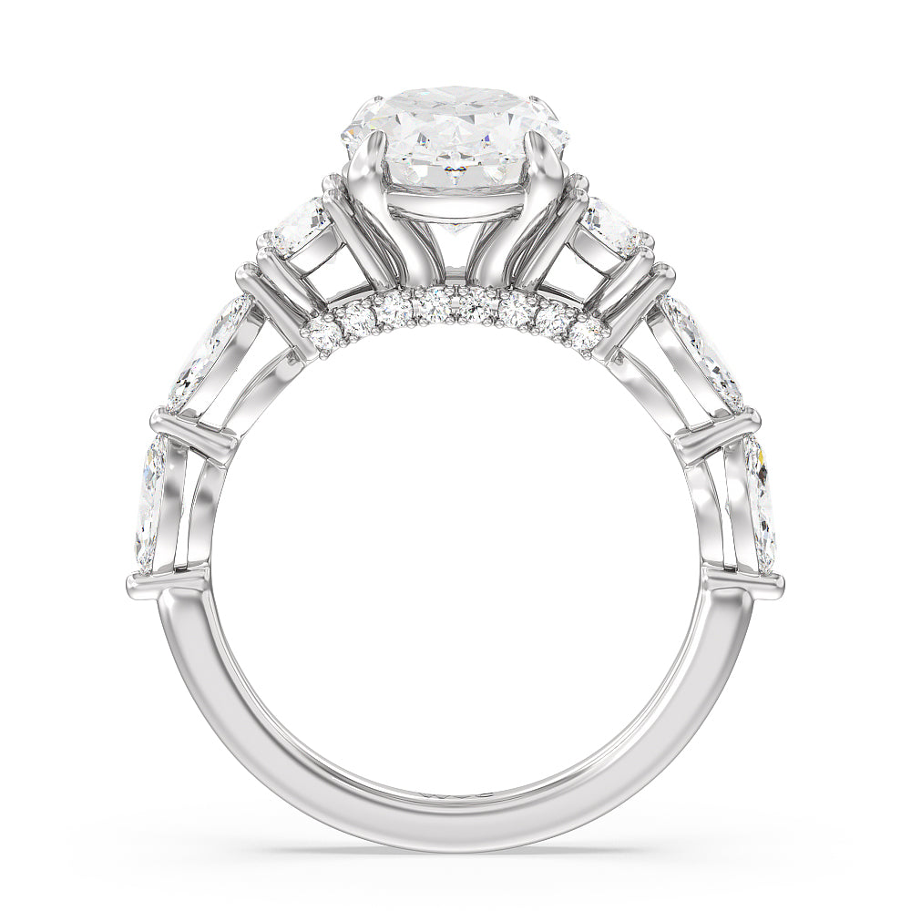 Fancy Cut Side Stone with Bridge Accent Engagement Ring with Round Cut Diamond in 14KT Platinum view 2
