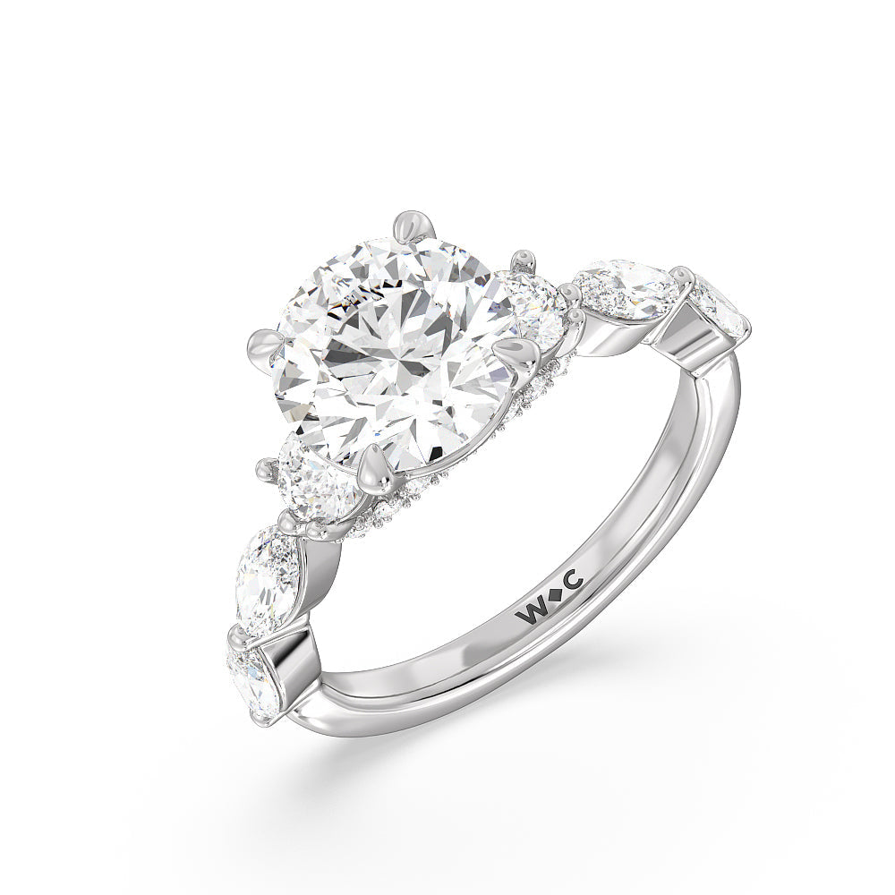 Round Cut Fancy Cut Side Stone with Bridge Accent Engagement Ring (E+ VVS+) with Lab Grown Diamond in 14KT Platinum view 3
