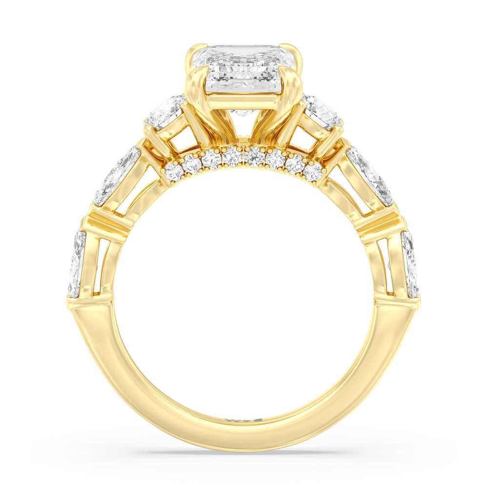 Fancy Cut Side Stone with Bridge Accent Engagement Ring with Emerald Cut Diamond in 14KT Yellow Gold view 2
