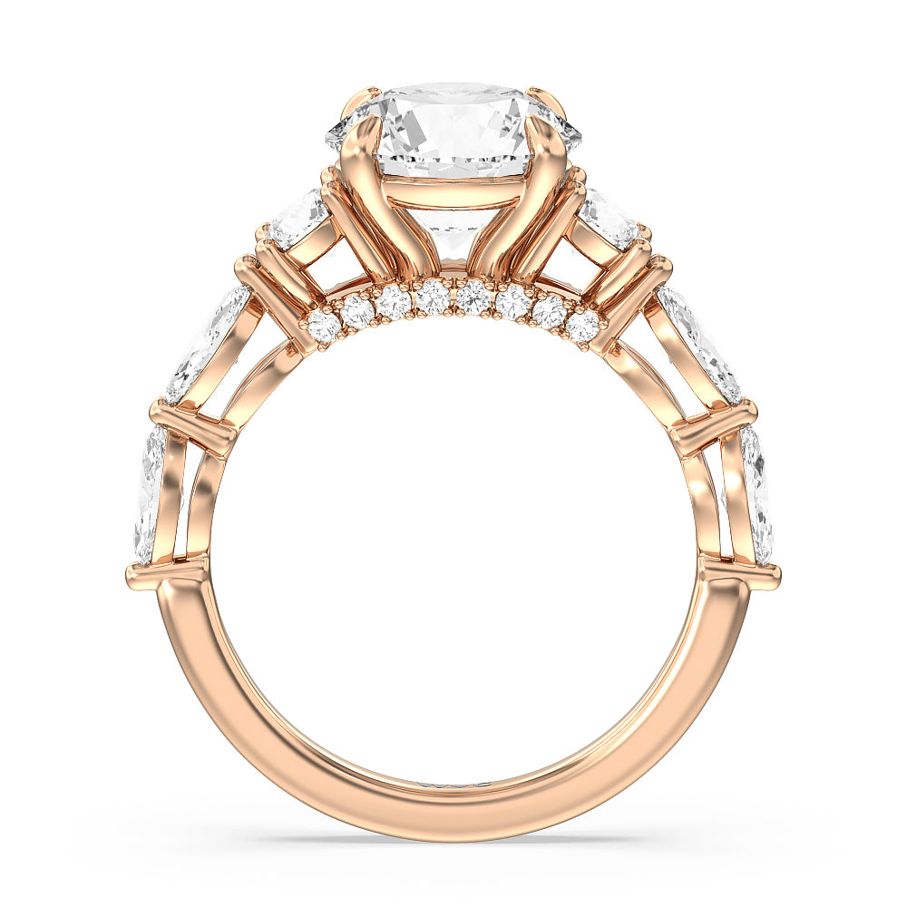 Round Cut Fancy Cut Side Stone with Bridge Accent Engagement Ring (E+ VVS+) with Lab Grown Diamond in 14KT Rose Gold view 2
