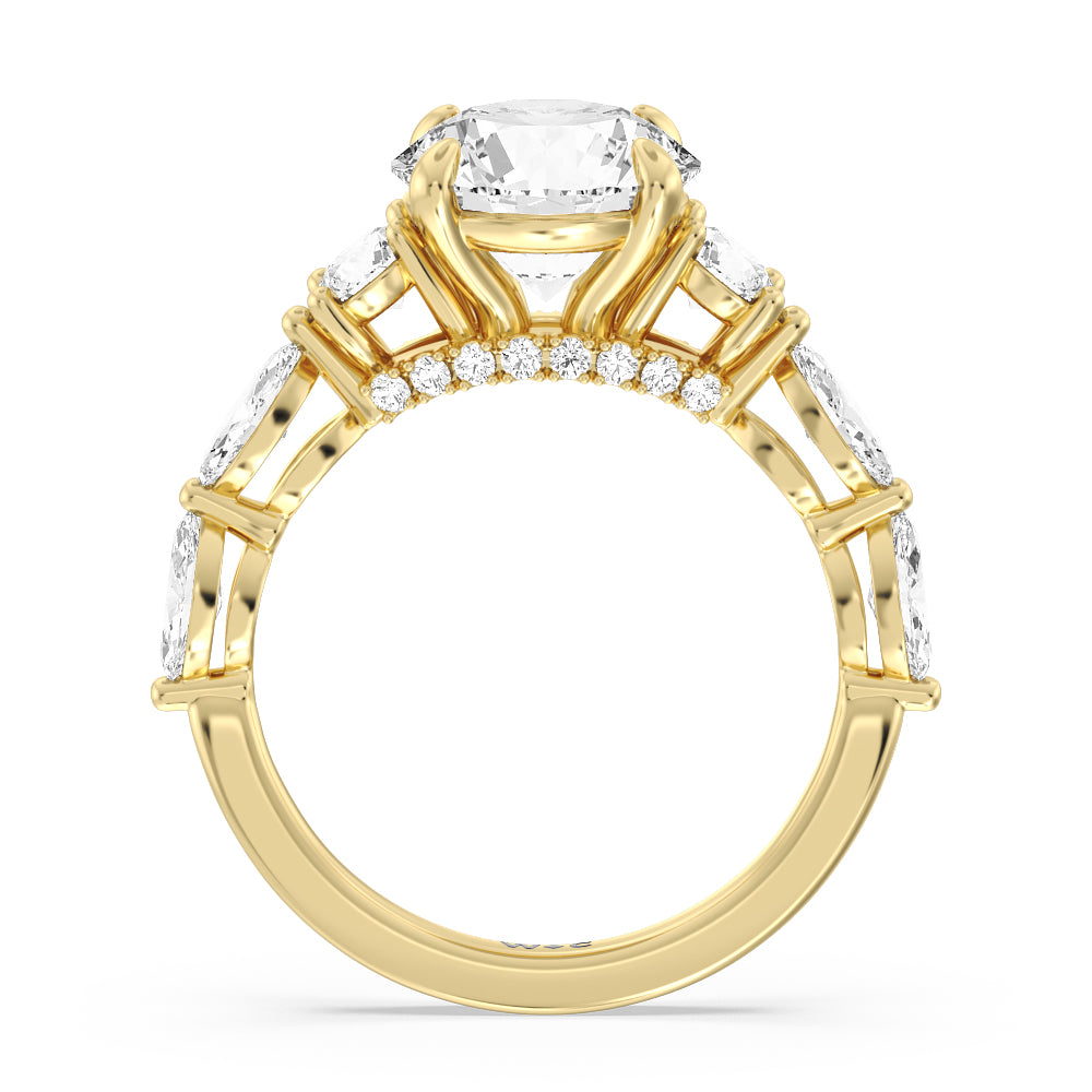 Round Cut Fancy Cut Side Stone with Bridge Accent Engagement Ring (E+ VVS+) with Lab Grown Diamond in 14KT Yellow Gold view 2
