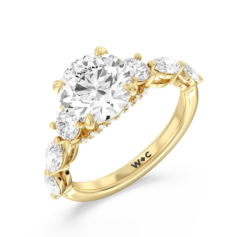 Oval Cut Fancy Cut Side Stone with Bridge Accent Engagement Ring (E+ VVS+) with Lab Grown Diamond in 14KT Yellow Gold view 2
