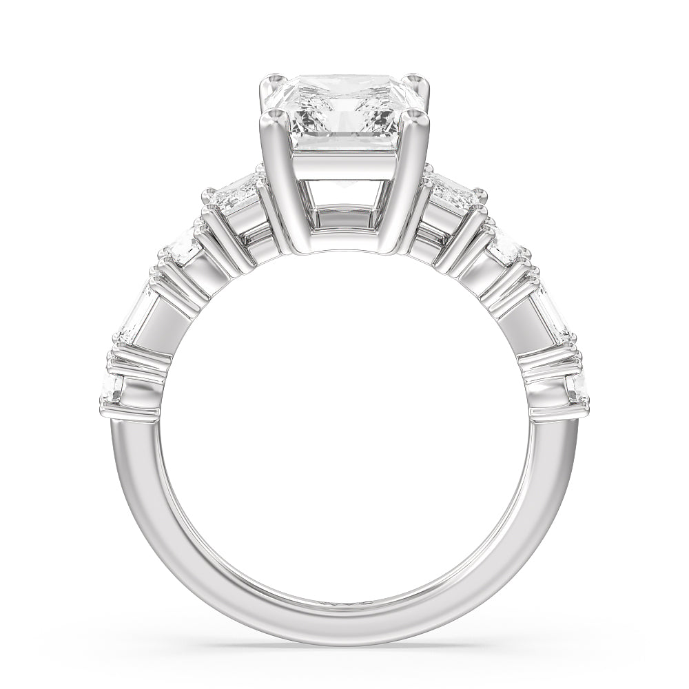 Radiant Cut Emerald and Round Side Stone Engagement Ring with Lab Grown Diamond in 14KT Platinum view 2
