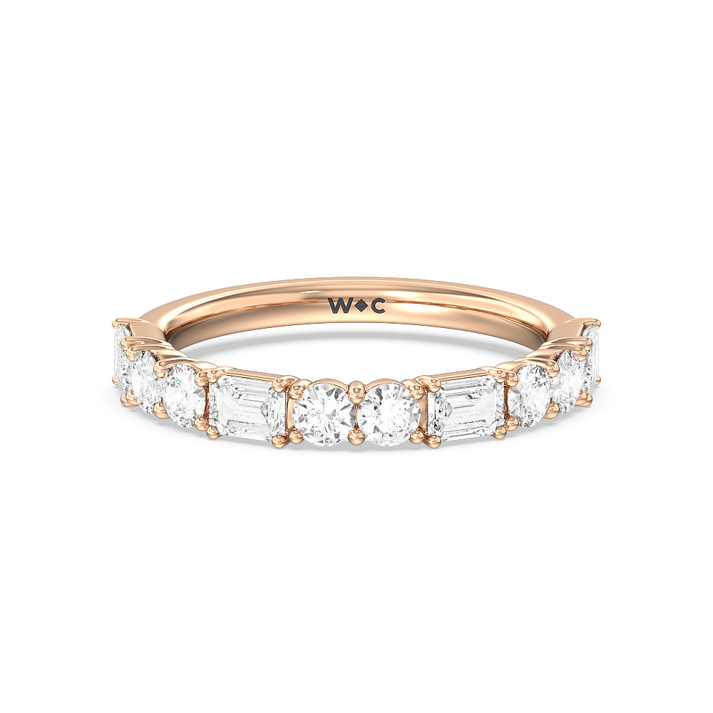 Halo Solitaire Fancy Cut Side Stones Lab Diamond Wedding Band with 18KT Rose Gold Cut Diamond in 14KT Rose Gold view 1
