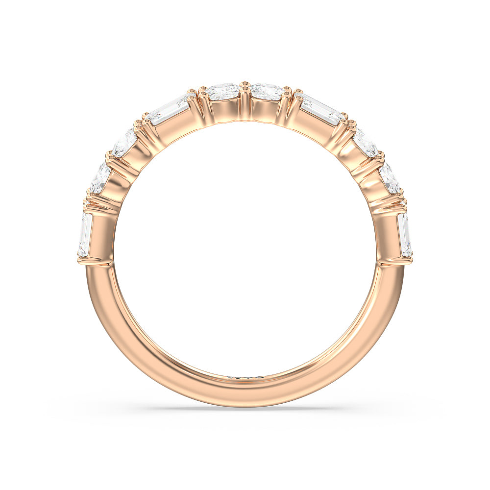 Halo Solitaire Fancy Cut Side Stones Lab Diamond Wedding Band with 18KT Rose Gold Cut Diamond in 14KT Rose Gold view 2
