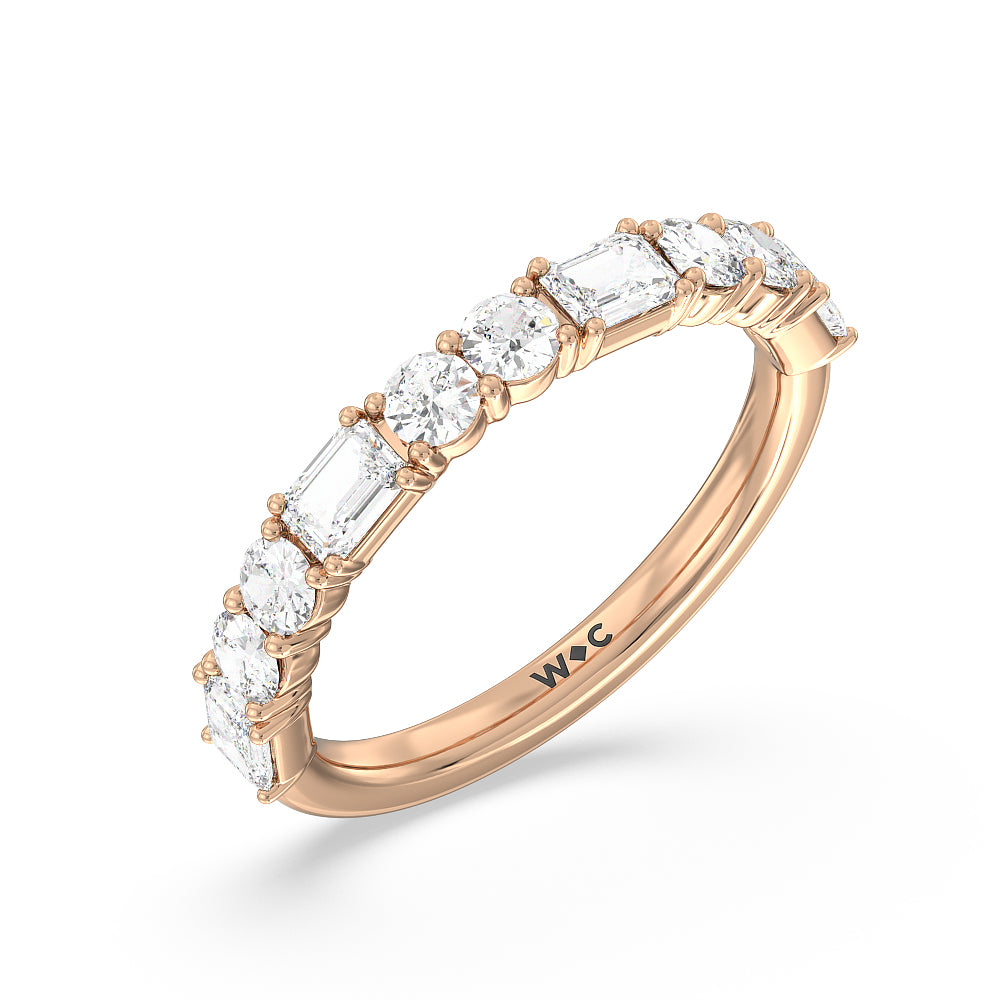 Halo Solitaire Fancy Cut Side Stones Lab Diamond Wedding Band with 18KT Rose Gold Cut Diamond in 14KT Rose Gold view 4
