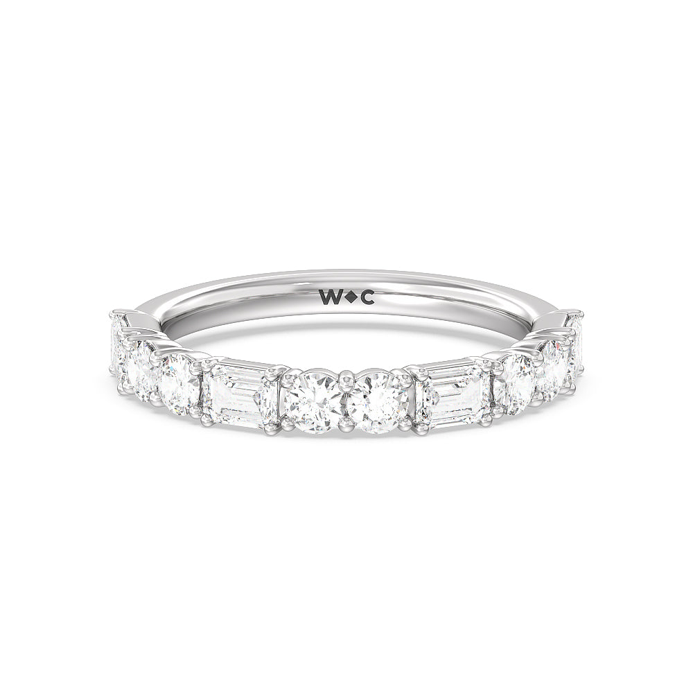 Halo Solitaire Fancy Cut Side Stones Lab Diamond Wedding Band with Platinum Cut Diamond in 14KT Platinum view 1
