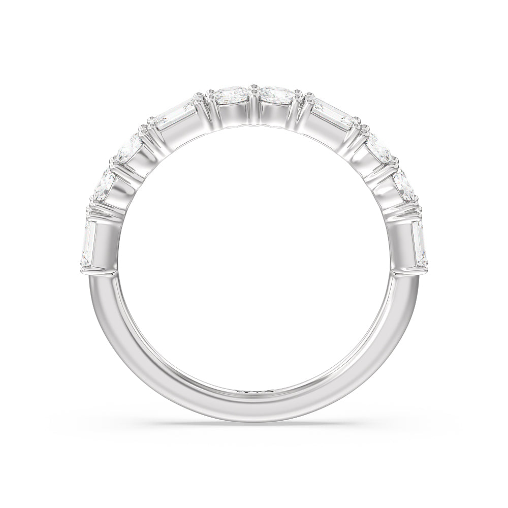Halo Solitaire Fancy Cut Side Stones Lab Diamond Wedding Band with Platinum Cut Diamond in 14KT Platinum view 2
