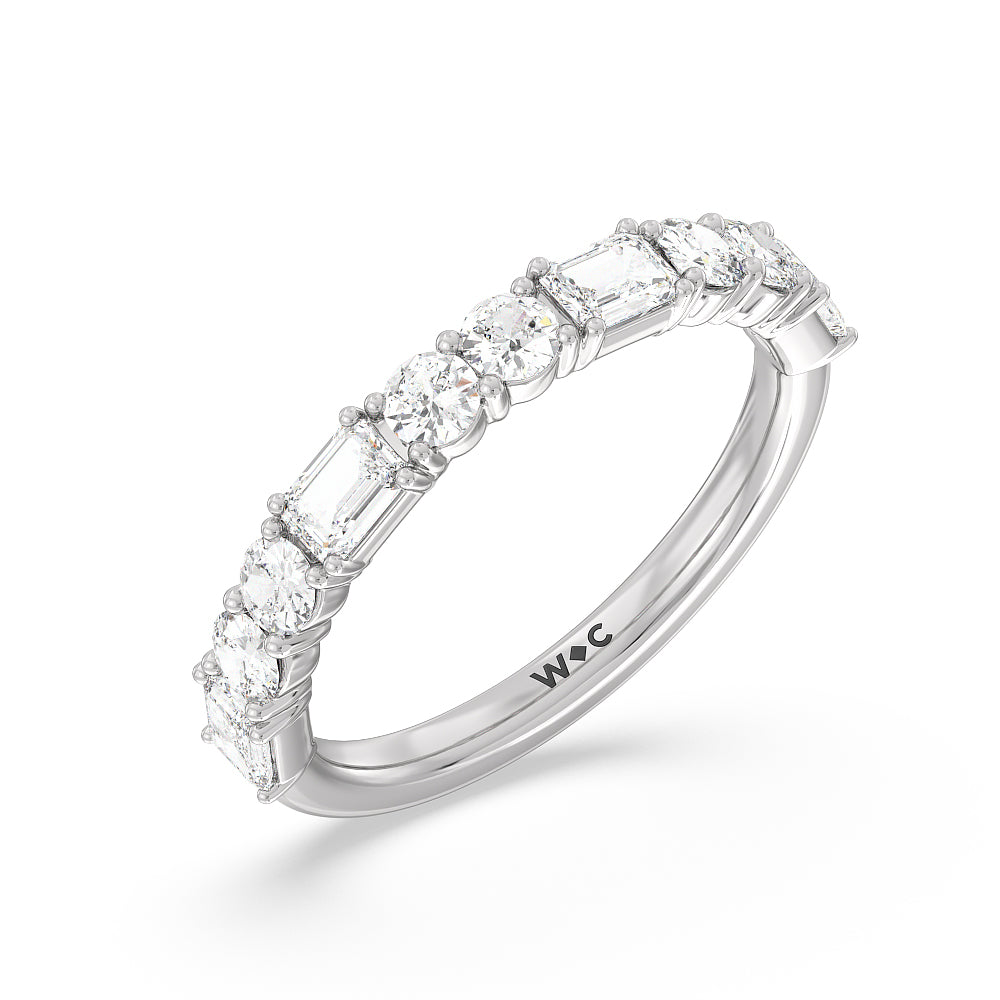 Halo Solitaire Fancy Cut Side Stones Lab Diamond Wedding Band with Platinum Cut Diamond in 14KT Platinum view 4
