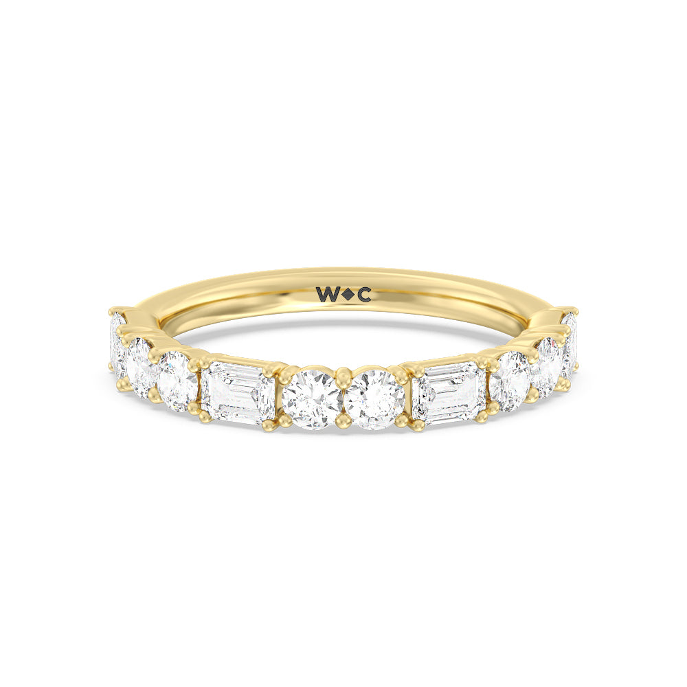 Halo Solitaire Fancy Cut Side Stones Lab Diamond Wedding Band with 18KT Yellow Gold Cut Diamond in 14KT Yellow Gold view 1
