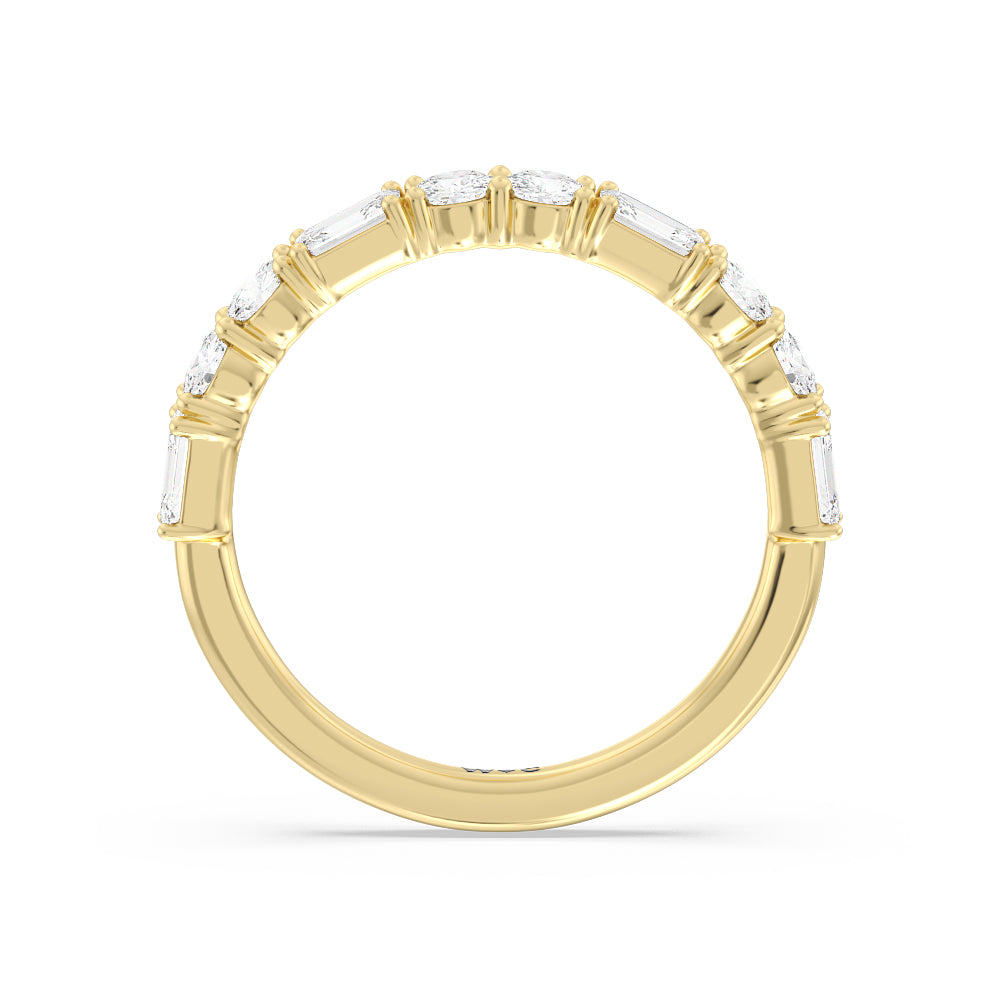 Halo Solitaire Fancy Cut Side Stones Lab Diamond Wedding Band with 18KT Yellow Gold Cut Diamond in 14KT Yellow Gold view 2
