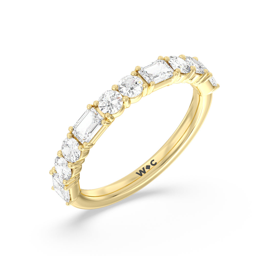 Halo Solitaire Fancy Cut Side Stones Lab Diamond Wedding Band with 18KT Yellow Gold Cut Diamond in 14KT Yellow Gold view 4
