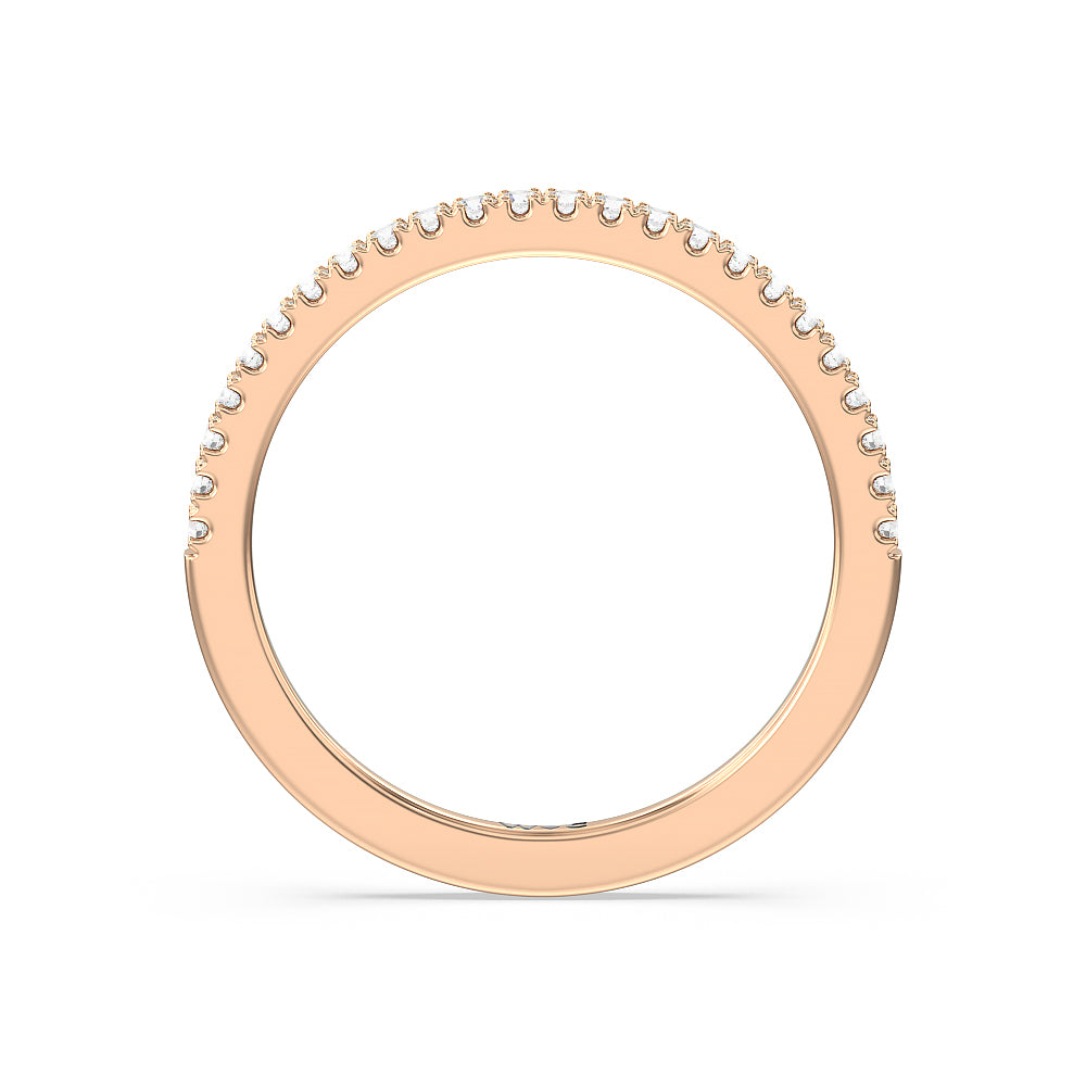 Emerald Side Stone Broad Band Hidden Halo Diamond Wedding Band with 18KT Rose Gold Cut Diamond in 14KT Rose Gold view 2
