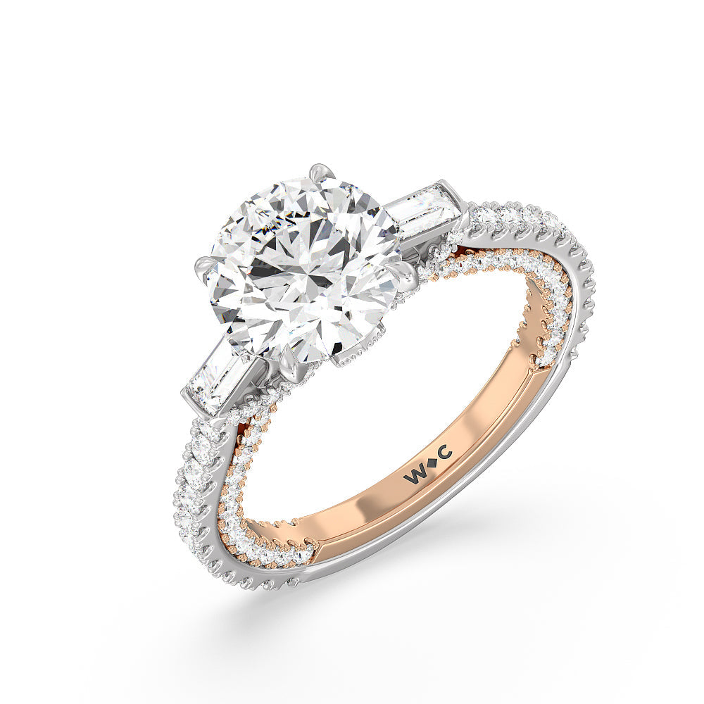 5.00ct Round Beekman Lab Diamond Engagement Ring with 6 Cut Diamond in 14KT Round view 3
