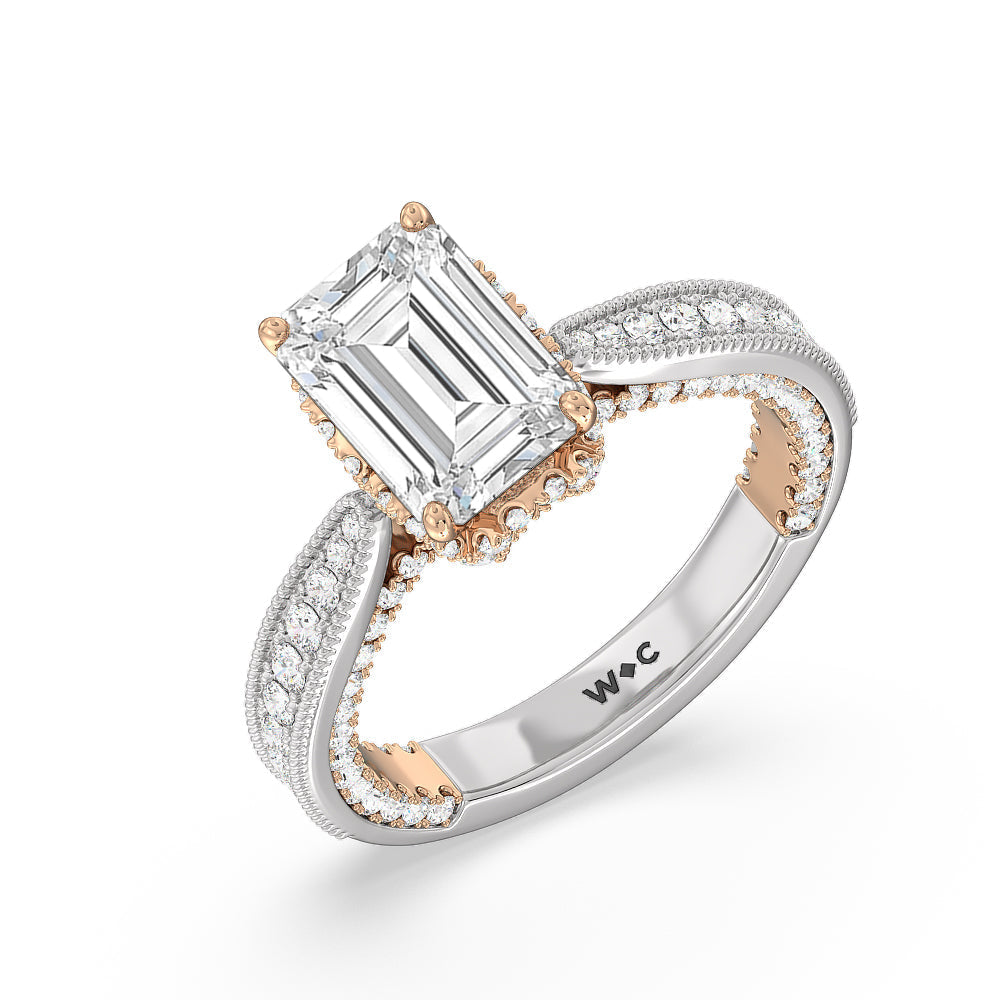 Emerald Cut The Chrysler Ring with Lab Grown Diamond in 14KT White & Rose Gold view 4
