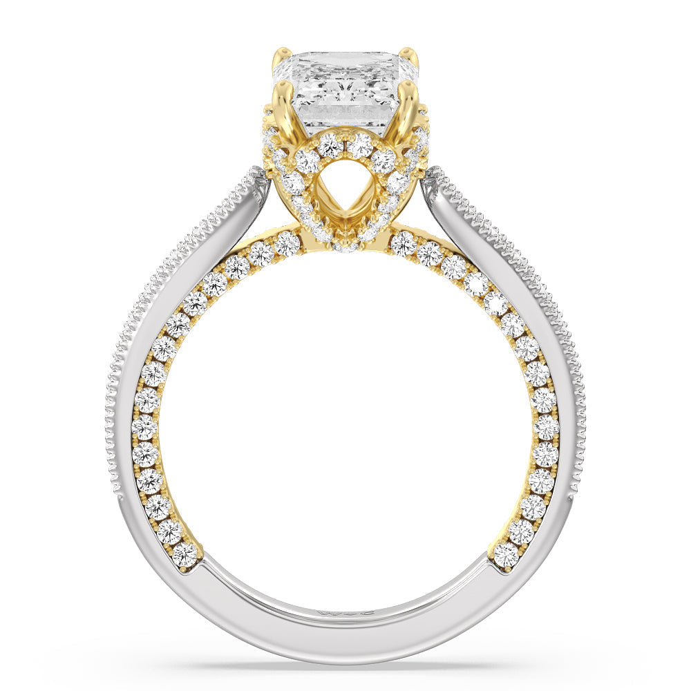 The Chrysler Ring with Emerald Cut Diamond in 14KT White & Yellow Gold view 3
