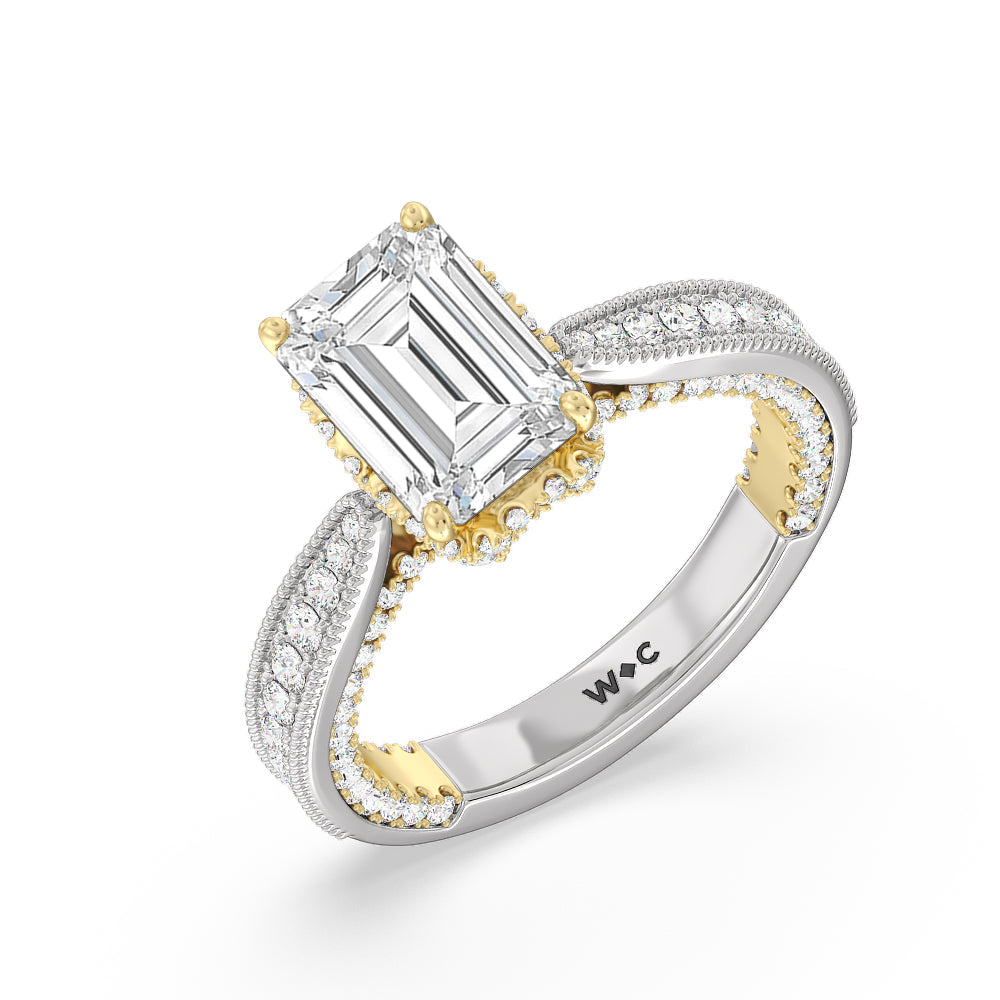 The Chrysler Ring with Emerald Cut Diamond in 14KT White & Yellow Gold view 4
