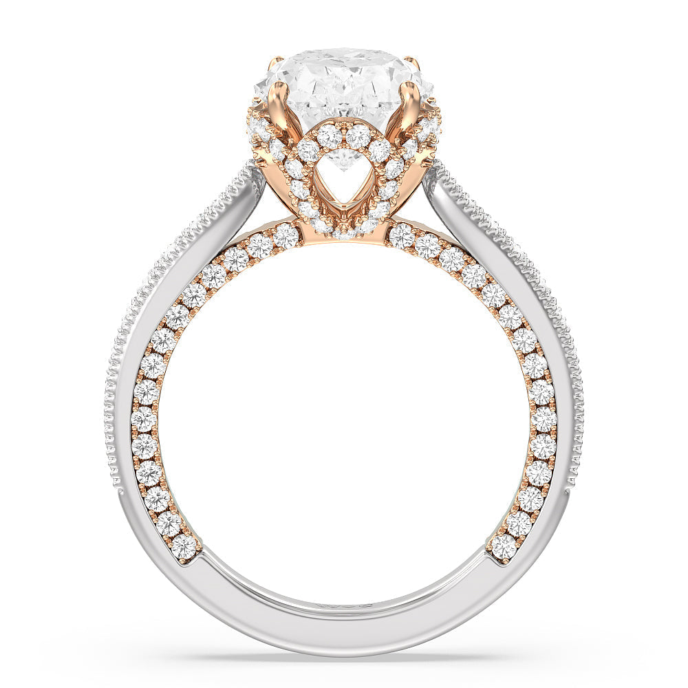 The Chrysler Ring with Oval Cut Diamond in 14KT White & Rose Gold view 3
