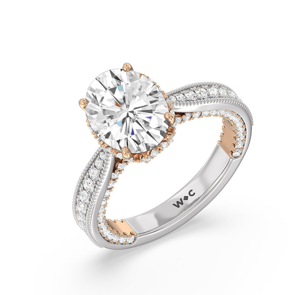 The Chrysler Ring with Oval Cut Diamond in 14KT White & Rose Gold view 4
