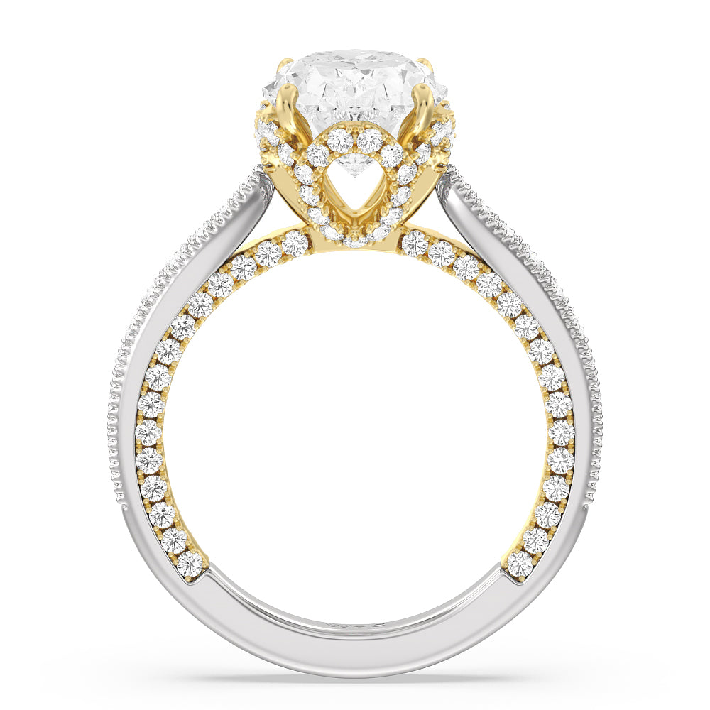 Oval Cut The Chrysler Ring with Lab Grown Diamond in 14KT White & Yellow Gold view 3
