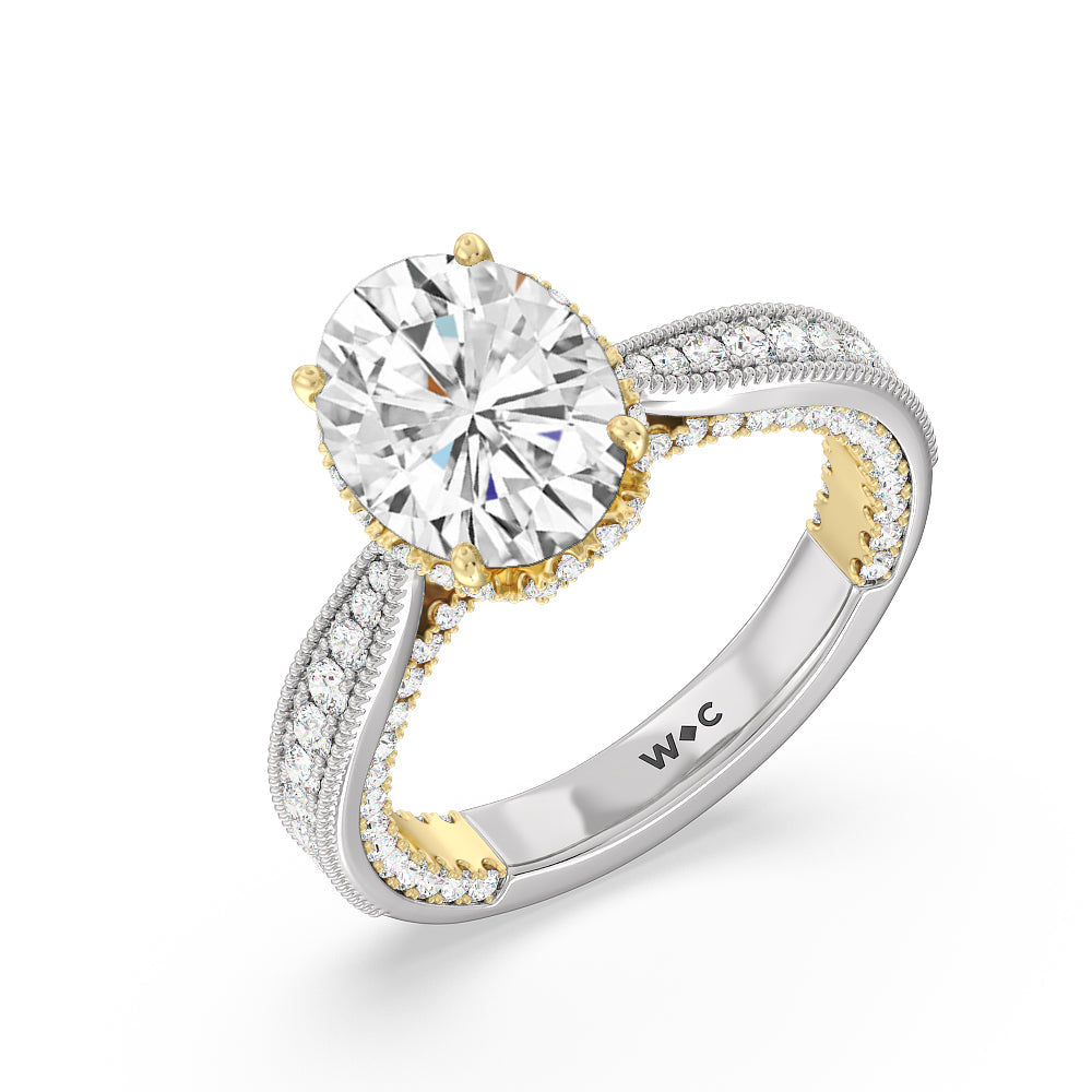 5.52ct Oval Chrysler Lab Diamond Engagement Ring with 6 1/2 Cut Diamond in 14KT Oval view 4
