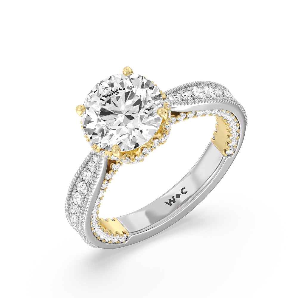 The Chrysler Ring with Round Cut Diamond in 14KT White & Yellow Gold view 4
