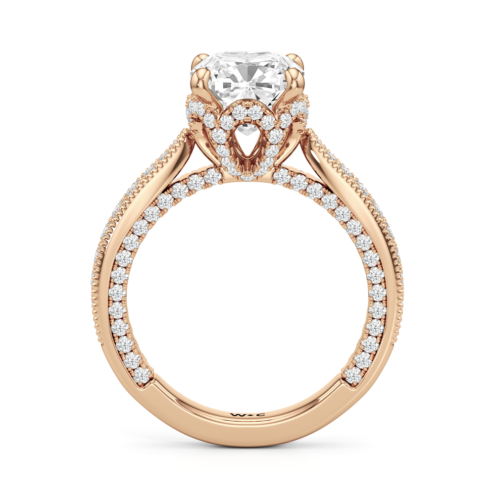 The Chrysler Ring with Cushion Cut Diamond in 14KT Rose Gold view 3
