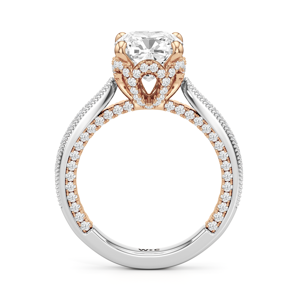 The Chrysler Ring with Cushion Cut Diamond in 14KT White & Rose Gold view 3
