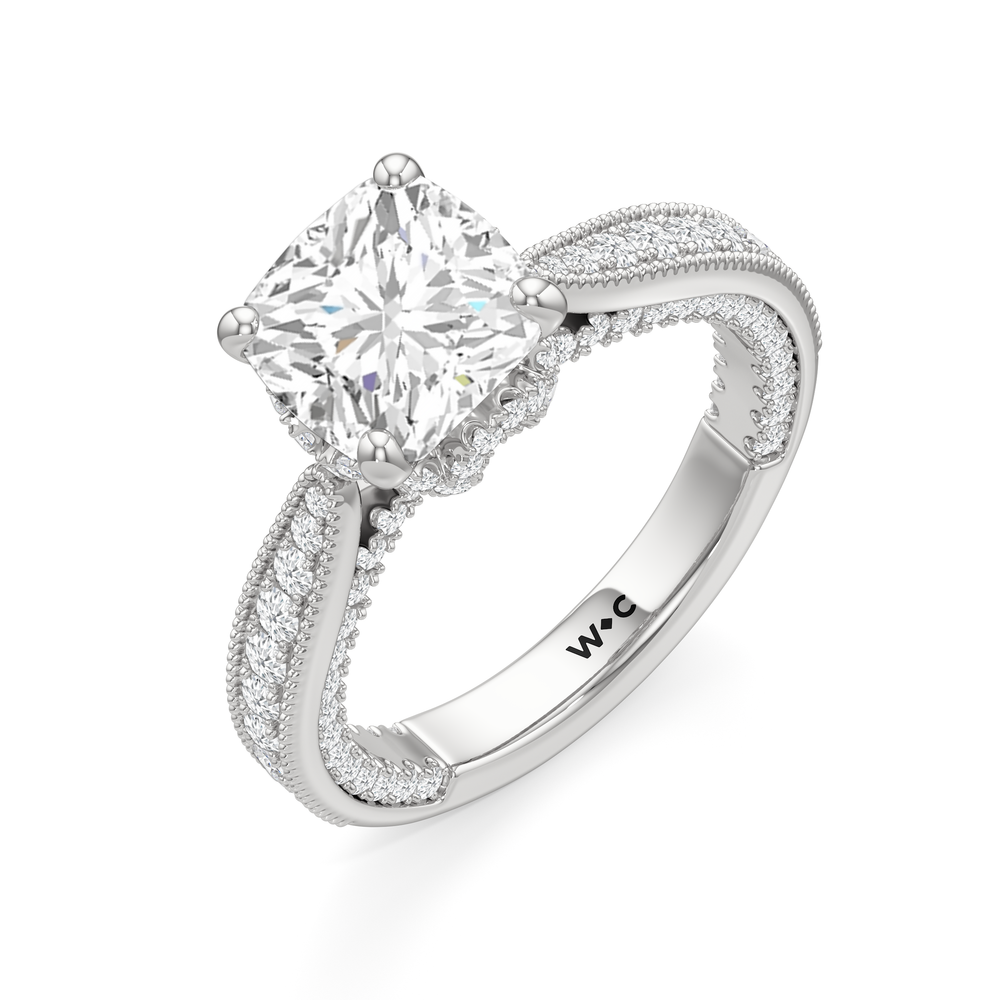The Chrysler Ring with Cushion Cut Diamond in 14KT Platinum view 4
