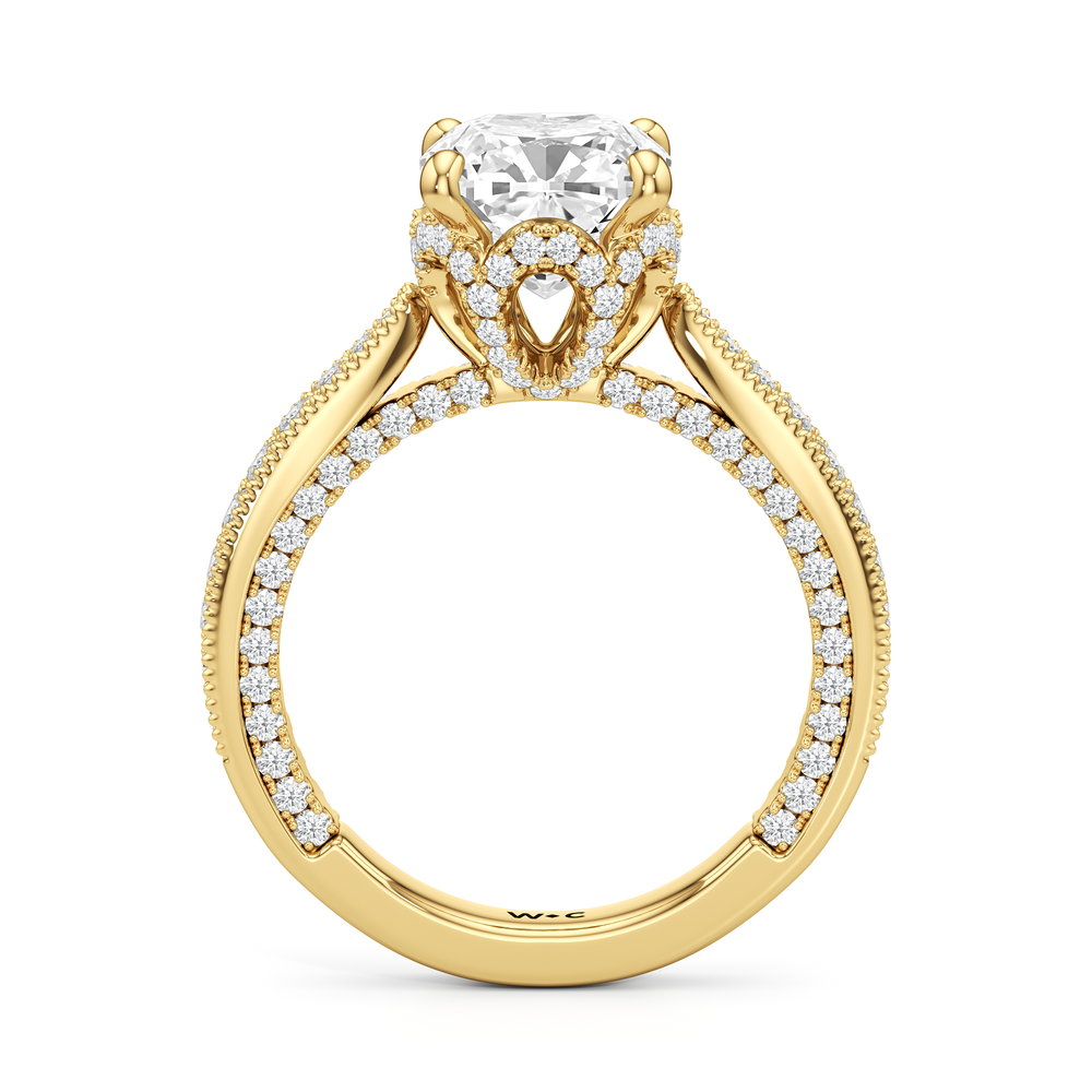 The Chrysler Ring with Cushion Cut Diamond in 14KT Yellow Gold view 3
