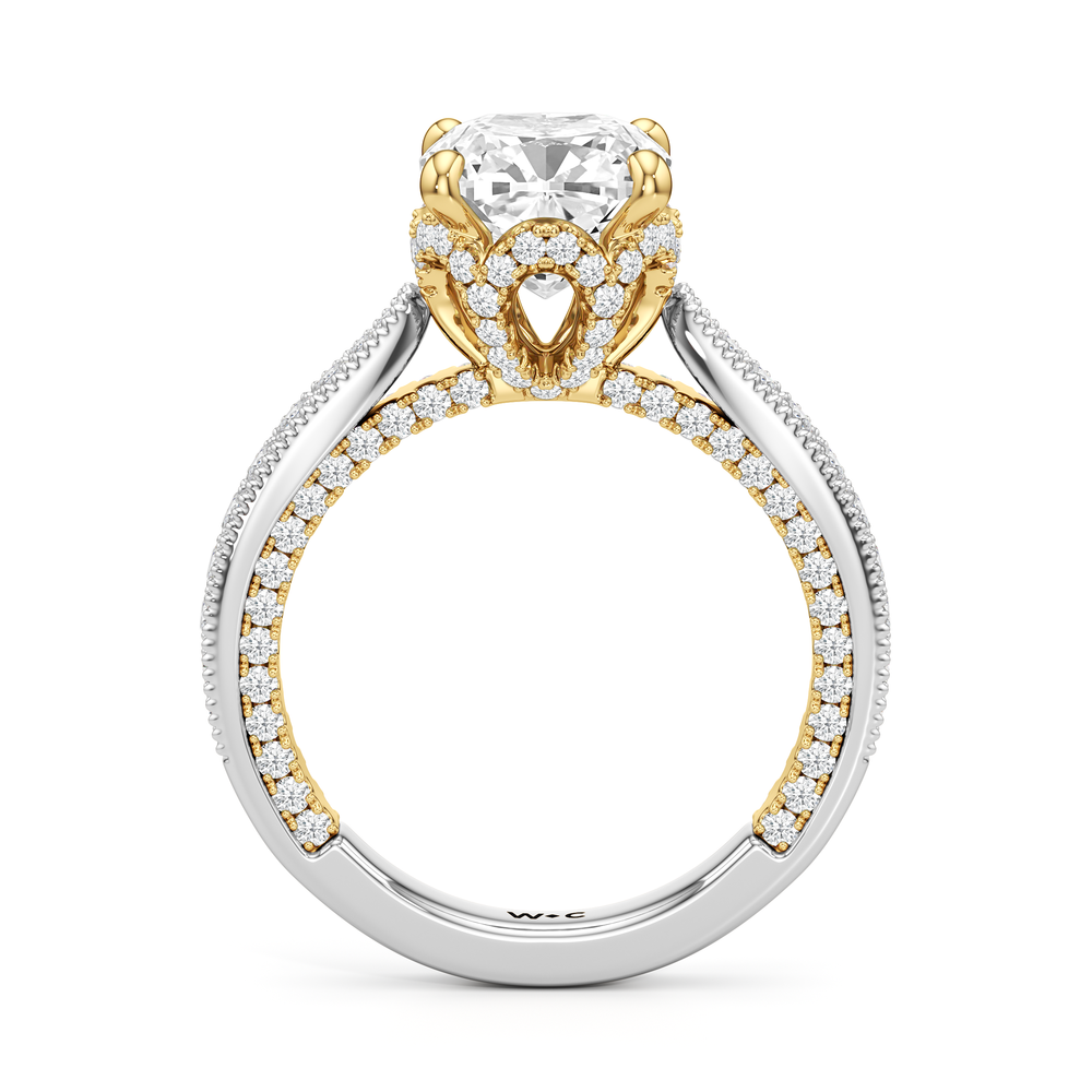 The Chrysler Ring with Cushion Cut Diamond in 14KT White & Yellow Gold view 3
