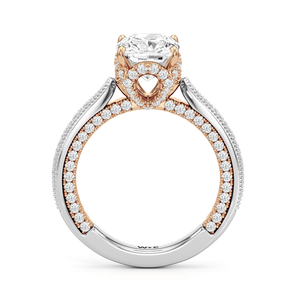The Chrysler Ring with Elongated Cushion Cut Diamond in 14KT White & Rose Gold view 3
