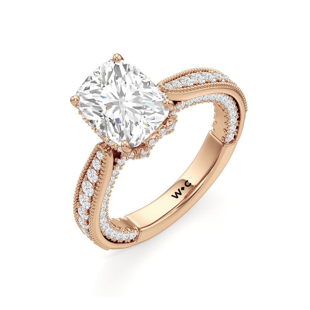 The Chrysler Ring with Elongated Cushion Cut Diamond in 14KT Rose Gold view 4
