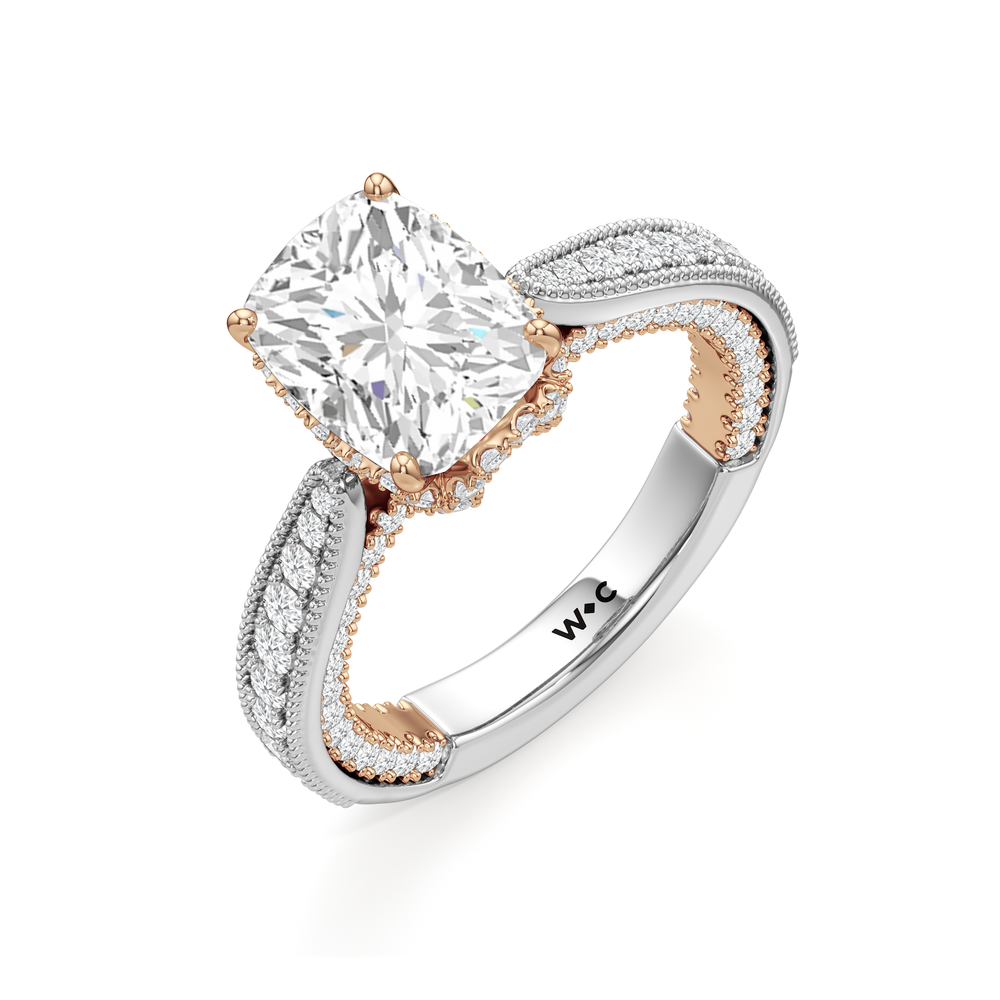 The Chrysler Ring with Elongated Cushion Cut Diamond in 14KT White & Rose Gold view 4
