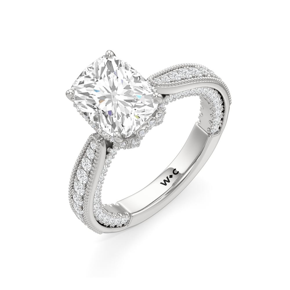 The Chrysler Ring with Elongated Cushion Cut Diamond in 14KT Platinum view 4
